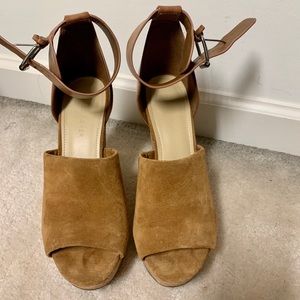 Marc Fisher Camel Suede Cork Wedge Sandal